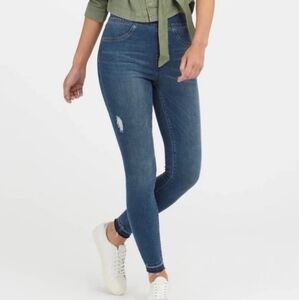 Spanx Women's Pull On Distressed Blue Jeans Size L